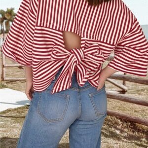 Red and White Striped Bow Back Top